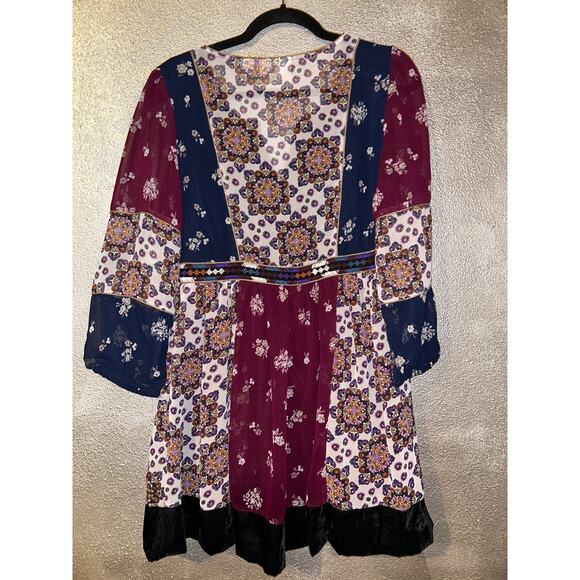 Anthropologie Maeve Boho CottageCore Grunge Hippie Velvet Blue Red Peasant Dress - Picture 6 of 11